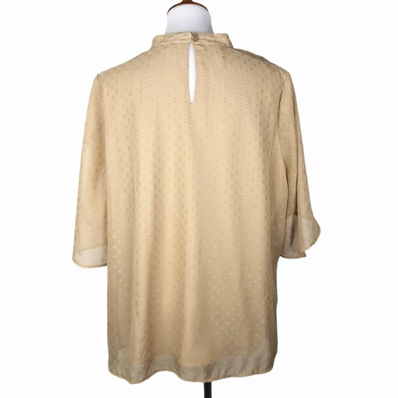 CJ Banks Chiffon Raindrop Top Flutter Sleeve Sz. 1X Tan - Picture 2 of 12